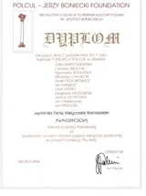 Dyplom Fundacji Polcul dla Małgorzaty Brandstatter.